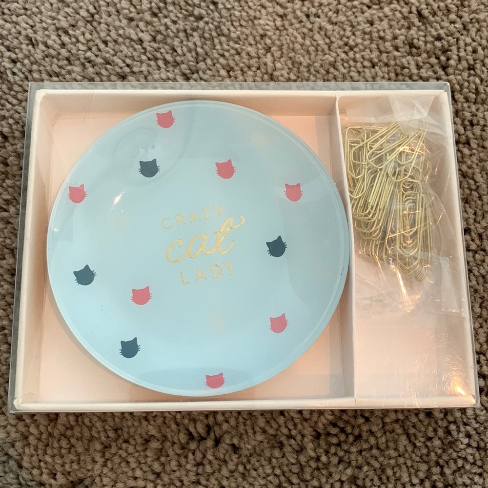 Crazy cat lady trinket gray with paper clips